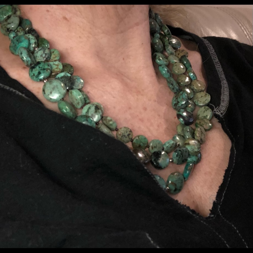 Triple strand sterling turquoise bead necklace